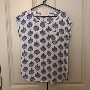 Light pink and navy blouse